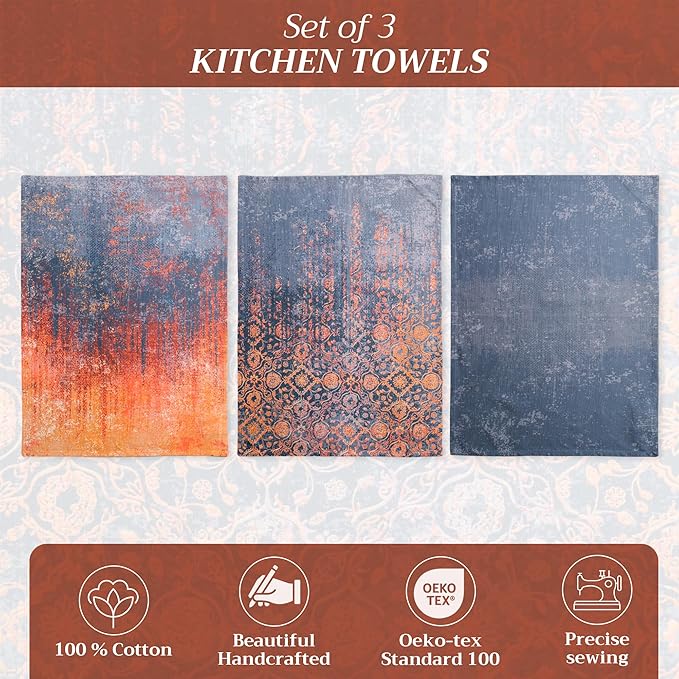Maison d' Hermine Kitchen Towels Set of 3 100% Cotton 20" x 27.5" Reusable Cloth Tea Dish Towels Absorbent with Hanging Loop for Kitchen Dining Thanksgiving Christmas Decorations (Imperfection)