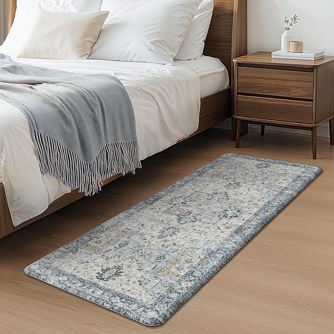 GENIMO Kitchen Mats for Floor 2PCs, Washable Anti Fatigue Mat for Cushioned, 20"x48"+20"x32", Waterproof Kitchen Rugs, Non Slip Comfort Standing Mat Rug for Home, Sink, Laundry, Light Blue