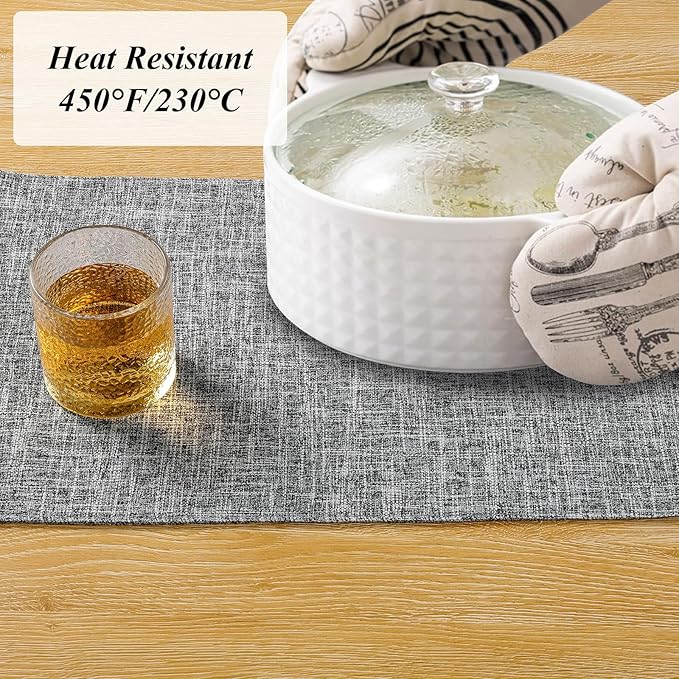 SHACOS Fabric Placemats Set of 6 Washable Heat Resistant Place Mats Non Slip Thick Cloth Placemats Reversible Table Mats Indoor Outdoor Home Wedding Table Decor, Light Grey White