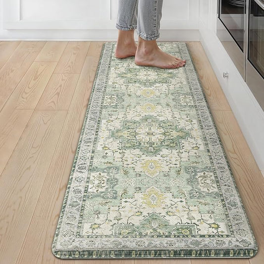 GENIMO Kitchen Mats for Floor, Washable Anti Fatigue Mat for Cushioned, 17.3"x59", Waterproof Kitchen Rugs, Non Slip Foam Comfort Standing Mat Rug for Home, Runner, Sink, Laundry, Light Green