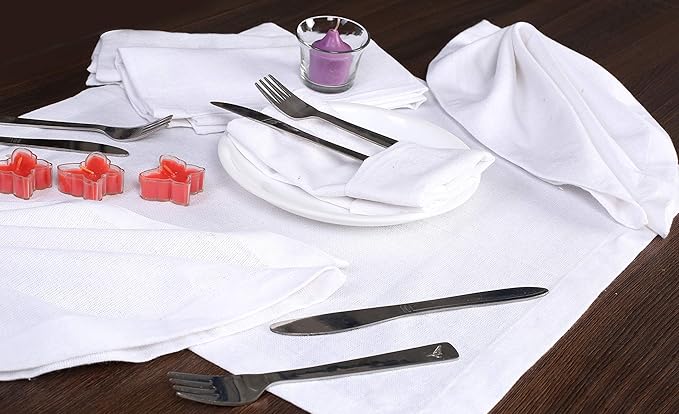 Ramanta Home White Cotton Dinner Napkins Set of 12 | 100% Cotton 18x18 Inch Cloth Napkins | Reusable Fabric Table Napkins for Everyday Use, Parties, Weddings, Thanksgiving, Christmas, Halloween