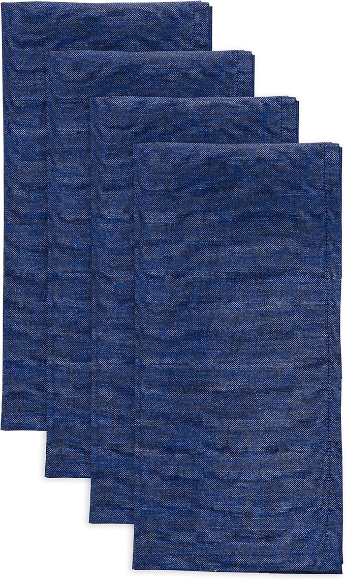 Solino Home Linen Napkins Set of 4-100% Pure Linen Royal Blue Dinner Napkins Cloth 20 x 20 Inch - Athena, Handcrafted and Machine Washable - Christmas