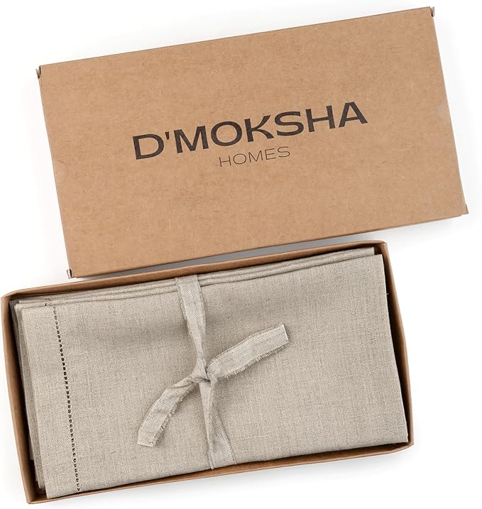 D'Moksha Homes Natural Linen Napkins Set of 4 - Classic Hemstitch 100% Pure Linen Hemstitch Dinner Napkins 20 x 20 Inch for Fall, Autumn and Halloween - Handcrafted and Machine Washable