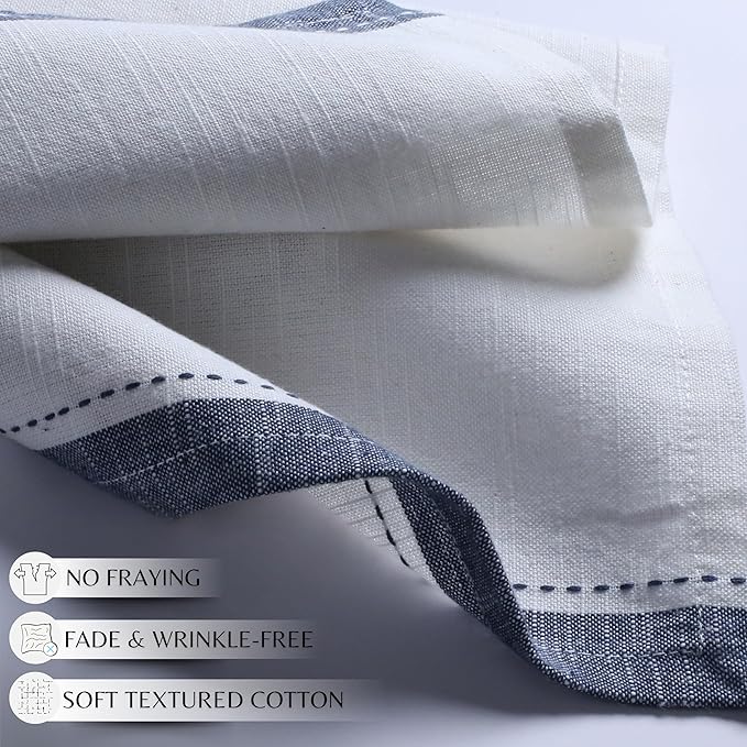 Ramanta Home Cloth Napkins Set of 12 Textured Cotton 18x18 - Premium Contrast Border Thanksgiving Dinner Napkins for Christmas Farmhouse Wedding, Soft Washable Table Linen for Everyday Use - White