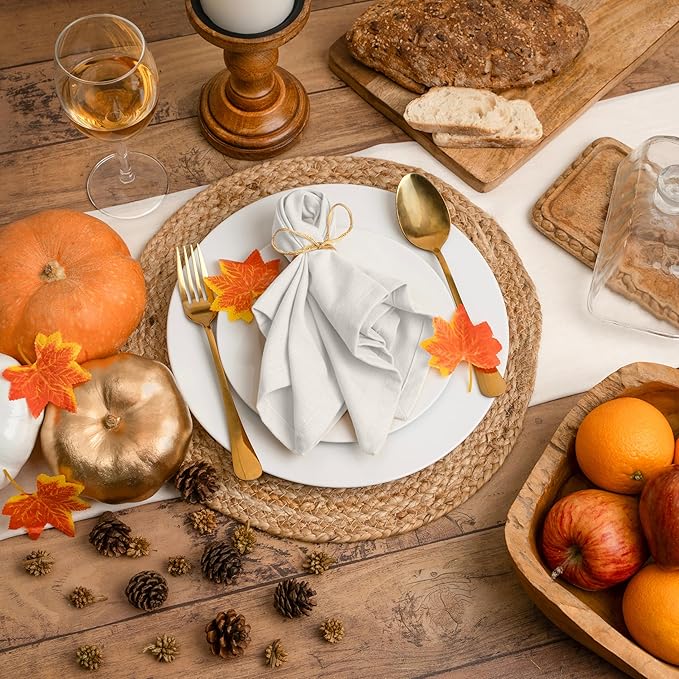 Blue Needles Solid Cloth Napkins Set of 12 White 100% Cotton Dinner Napkins 18x18 inches - Soft, Reusable, Absorbent & Washable Fall Thanksgiving Linen, Ideal for Events, Parties & Everyday Use