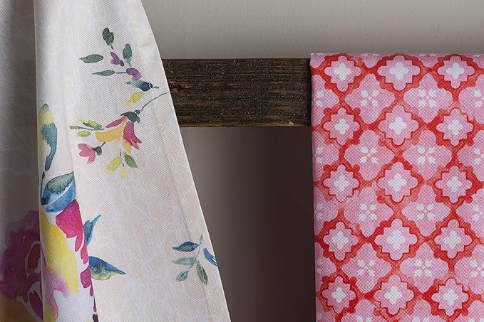 Maison d' Hermine Kitchen Towels Set of 3 100% Cotton 27.50" x 20" Reusable Cloth Tea Dish Towels Absorbent with Hanging Loop for Kitchen, Home, Dining, Cocktail Parties Spring/Summer (Rose Garden)