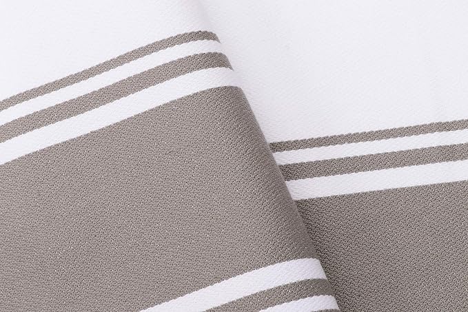 AMOUR INFINI Kitchen Towels 100% Cotton Pack of 4, Highly Absorbent Quick Drying Premium Striped Dish Towel for Kitchen with Hanging Loop Hand & Tea Towels (Beige)