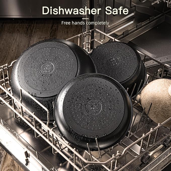 Astercook Non Stick RV Pots and Pans Ceramic Kitchen Cookware Set with Detachable/Removable Handle, Oven Safe, Induction Ready, Stackable, Black, 21 pcs