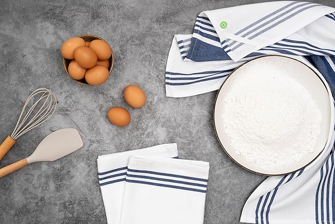 Blue White Kitchen Towels - 6 Pack, 100% Cotton, 30"x20", Absorbent, Durable, Lint-Free Indigo Blue Stripes Cotton Tea Towels with Hanging Loop - Washable and Quick-Dry Dish Cloths (6 Pack)