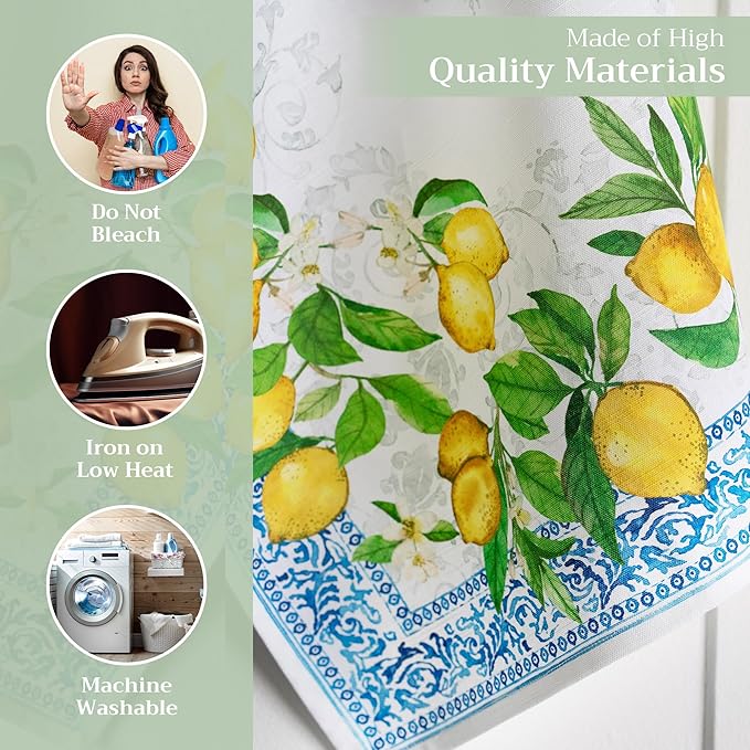 Maison d' Hermine Kitchen Towels Set of 3 100% Cotton 27.50" x 20" Reusable Cloth Tea Dish Towels Absorbent with Hanging Loop for Kitchen, Home, Dining, Cocktail Parties Spring/Summer (Cedrat)