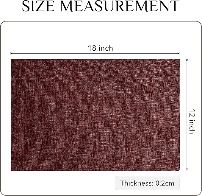 Softalker Faux Linen Placemats Set of 6-12 x 18 Inch, Heat Resistant Double Layered Durable Burlap Farmhouse Place Mats, Non-Slip Washable Rustic Table Mats for Dining, Kitchen, Party（Red