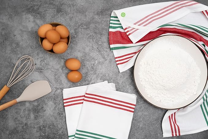 Red Green Kitchen Towels - 6 Pack, 100% Cotton, 30"x20" Holiday Kitchen Towels - Extremely Absorbent, Washable and Lint-Free Red and Green Christmas Dish Towels (6 Pack)