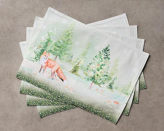 Maison d' Hermine Placemats Set of 4 100% Cotton Washable Cloth Place Mats, Reusable Table Mats for Thanksgiving Christmas Decorations Kitchen Dining Party Wedding (Winter Mornings, 13" x 19")