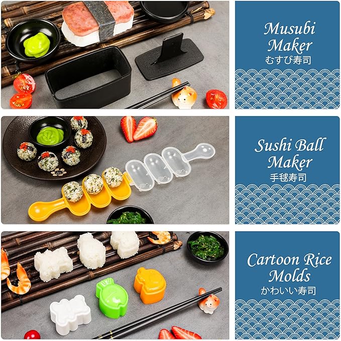 FUNGYAND Sushi Making Kit, 32-in-1 Complete Set with Bazooka Roller, Nigiri & Musubi Presses, Bamboo Mats, Knife, Peeler, Animal Rice Molds, Chopsticks & More – Perfect for Family Fun