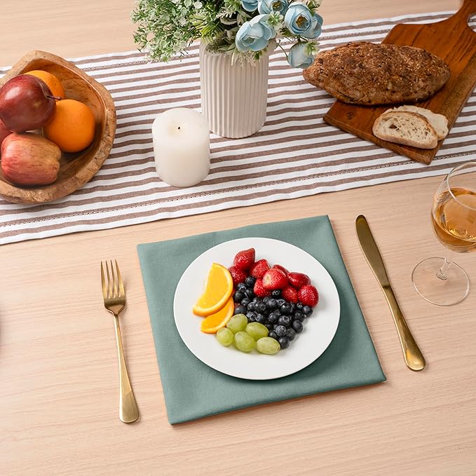 Blue Needles Solid Cloth Napkins Set of 12 Hunter Green 100% Cotton Dinner Napkins 18x18 inches - Soft, Reusable, Absorbent & Washable Fall Thanksgiving Linen, Ideal for Events, Parties & Everyday Use