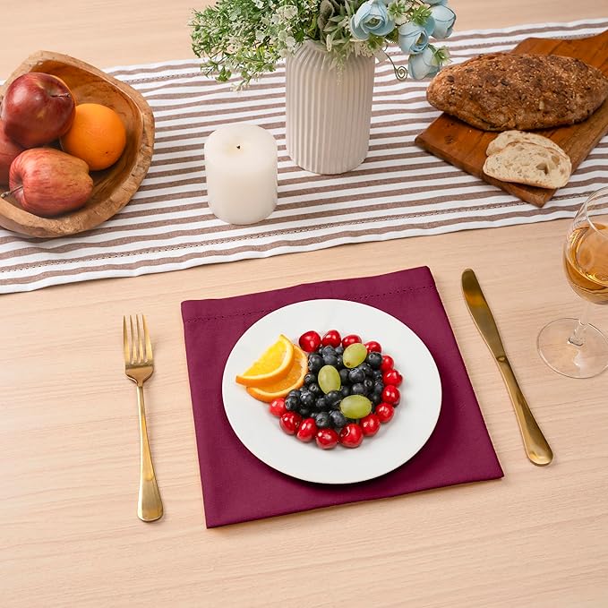 Blue Needles Set of 6 Hemstitch Linen Napkins 100% Cotton Burgundy Cloth Dinner Napkins 18x18 inches, Soft, Reusable, Absorbent, Washable, Ideal for Fall Thanksgiving Events, Parties & Everyday Use