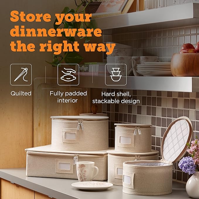 storageLAB China Storage Containers, Containers for Organizing, Hard Shell Case, Felt Plate Dividers, Moving Supplies, Storage Box, Wine, Dishes, Glasses Storage, Charger Plates Storage Containers