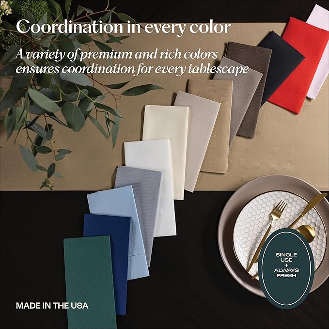 50-Pack Disposable Linen-Feel Dinner Napkins With Built-in Flatware Pocket, PALE BLUE Prefolded Cloth Like Paper Napkins For Wedding, Dinner Or Party