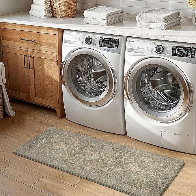 GENIMO Kitchen Mats for Floor 2PCs, Washable Anti Fatigue Mat for Cushioned, 17.3"x47"+17.3"x30", Waterproof Kitchen Rugs, Non Slip Comfort Standing Mat Rug for Home, Sink, Laundry, Sage