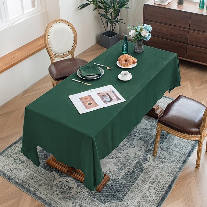 Linen World Linen Tablecloth, 100% French Linen Green Tablecloth 90" x 90" Inch, Washable Square Tablecloth for Dining, Outdoor, Weddings and Restaurants, Decorative Valentine Easter
