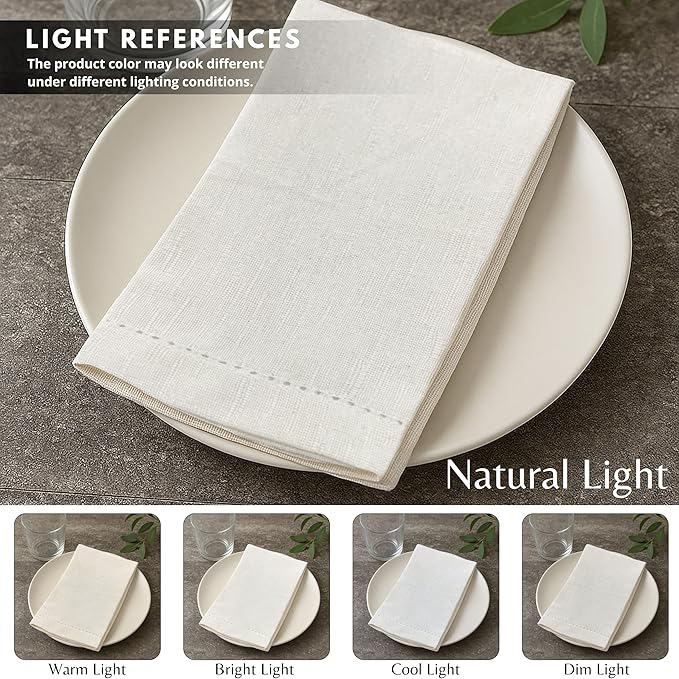 Ramanta Home Hemstitched Dinner Napkins Set of 12 - White, 18x18 Inches - Premium Textured Cotton Soft Cloth Napkins - Durable and Reusable for Weddings or Everyday Use