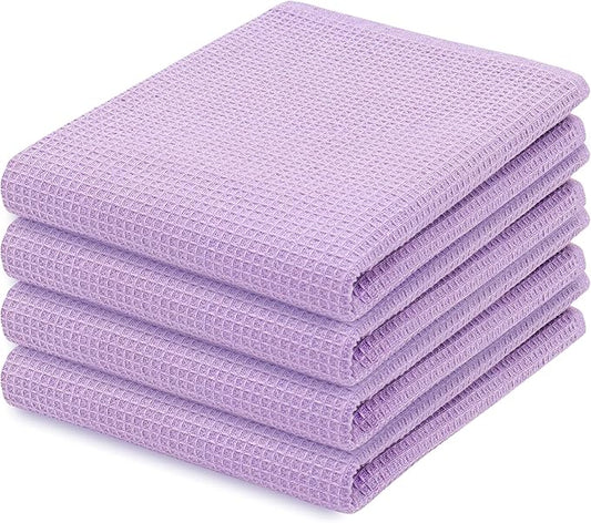 PurpleEssences Waffle Weave Kitchen Towel, 100% Cotton, 15x25 Inches, with Hanging Loop Ultra Soft Absorbent Quick Drying Dish Cloth, Tea and Hand Towels, 6 Pack - Christmas Holiday Winter - Lavender