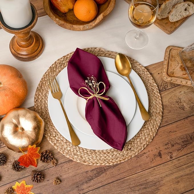Blue Needles Solid Cloth Napkins Set of 6 Burgundy 100% Cotton Dinner Napkins 18x18 inches - Soft, Reusable, Absorbent & Washable Fall Thanksgiving Linen, Ideal for Events, Parties & Everyday Use