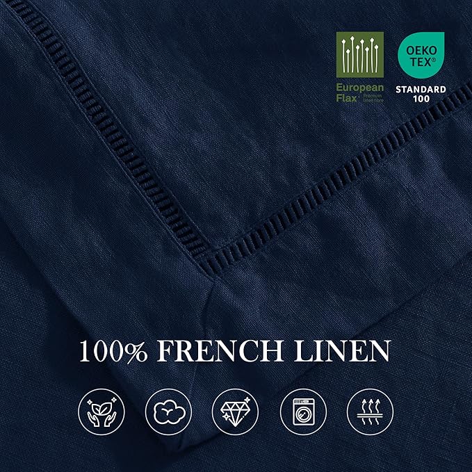 Linen World Hemstitch Linen Tablecloth, French Linen Navy Tablecloth 108" x 60" Inch, Washable Rectangular Table Cloth for Dining, Outdoor, Weddings and Restaurants, Decorative Valentine Easter