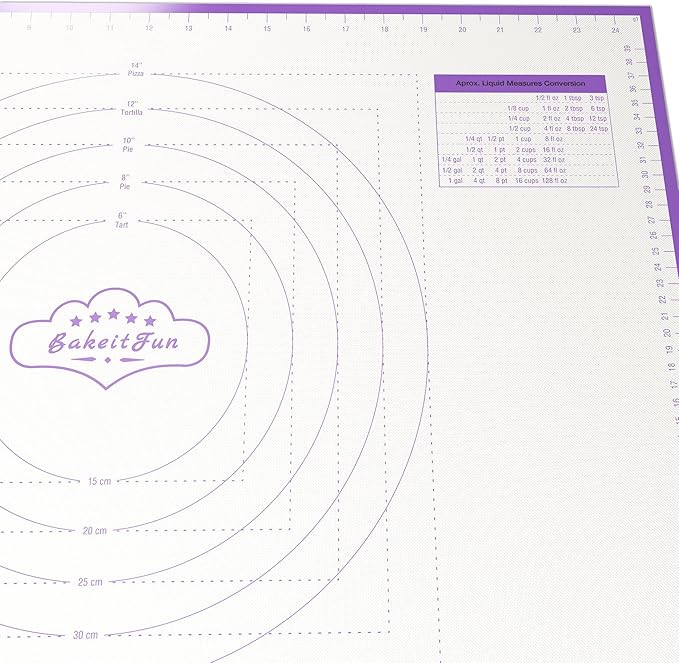 Silicone Pastry Mat Large, Nonstick Rolling Mat with Measurement Markings in Inches and Centimeters, Conversion Charts, BPA Free, Dishwasher Safe, Heat Resistant to 450°F
