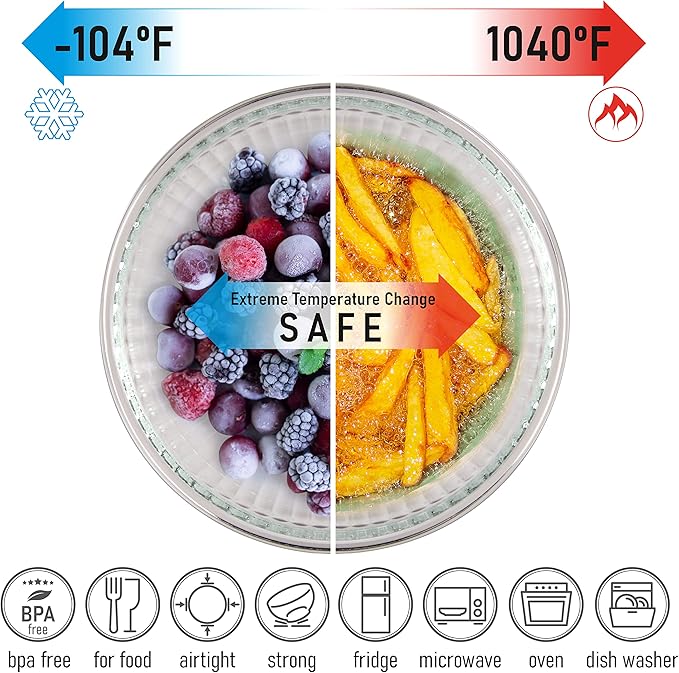 Set of 6 Stackable Space-Saving Nesting Glass Bowls with BPA Free Lids for Foodprep, Storage, Baking, Mixing & Cooking, Microwave Safe - Durable Inert Borosilicate Glass