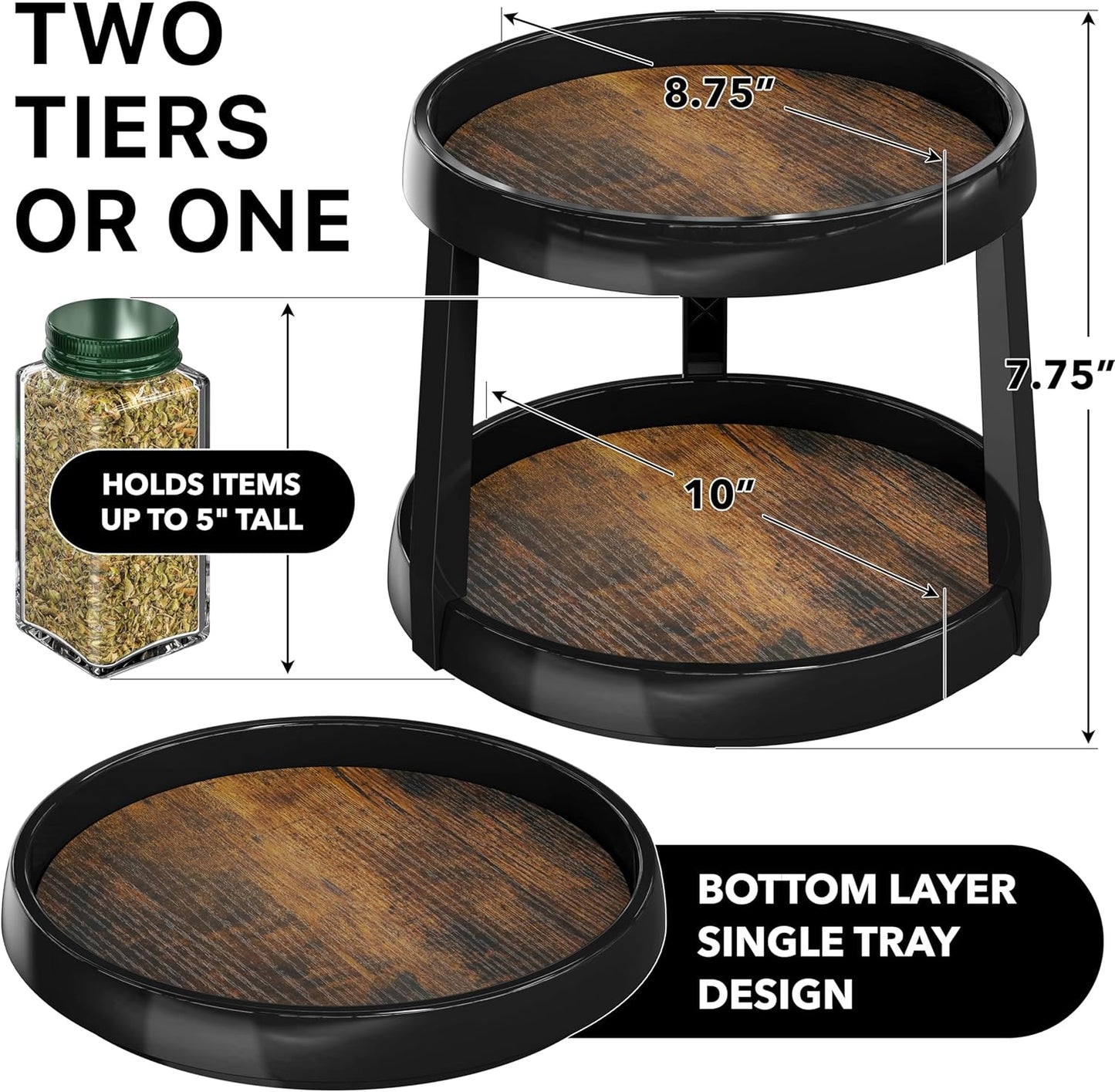 Simple Houseware 2-Tier Lazy Susan Spice Organizer, 10-Inch Diameter, Rustic Brown