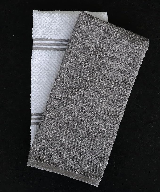 AMOUR INFINI Kitchen Towels Pack of 4 - Absorbent, Quick Drying Premium Cotton Tea Towel - Kitchen Linens 16x28 Inch Dish Towels with Hanging Loop (L.Grey)