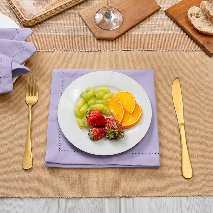 Blue Needles Set of 6 Hemstitch Linen Napkins 100% Cotton Lavender Cloth Dinner Napkins 18x18 inches, Soft, Reusable, Absorbent, Washable, Ideal for Fall Thanksgiving Events, Parties & Everyday Use