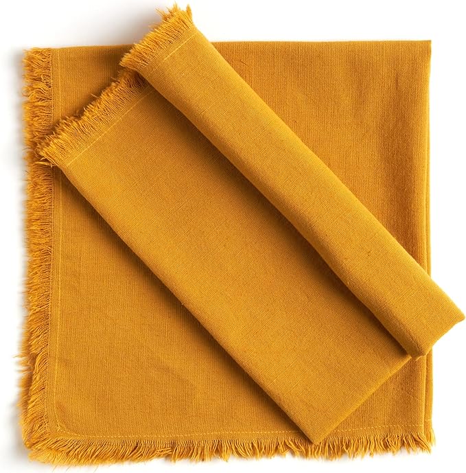 ACCENTHOME Mustard Cotton Linen Napkin Set of 12 18x18 inch Dinner Napkins - Washable Soft Premium Hotel Quality Reusable Napkins Perfect Table Napkins for Family Dinners, Weddings & Everyday Use