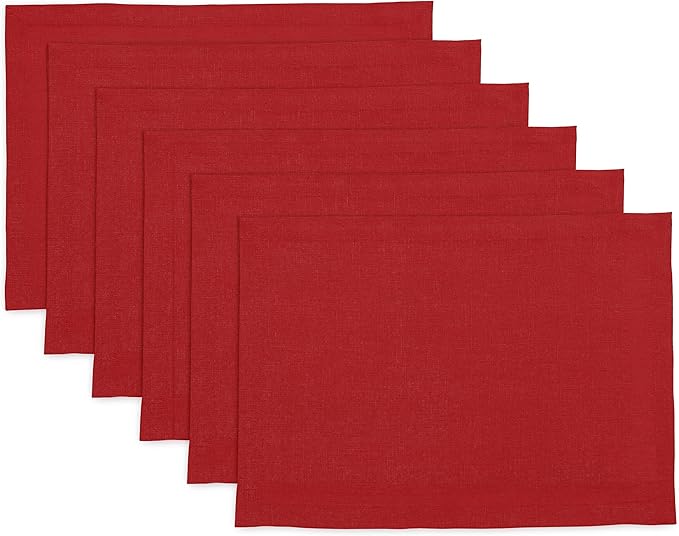 Solino Home Linen Red Placemats Set of 6-100% Pure Linen Placemats 14 x 19 Inch for Christmas, Holiday, Winter - Fete