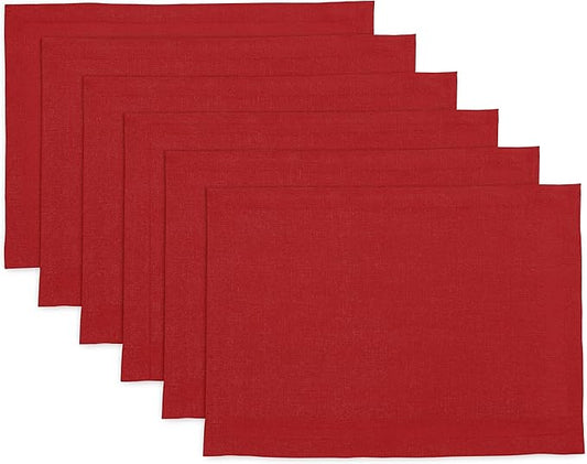 Solino Home Linen Red Placemats Set of 6-100% Pure Linen Placemats 14 x 19 Inch for Christmas, Holiday, Winter - Fete