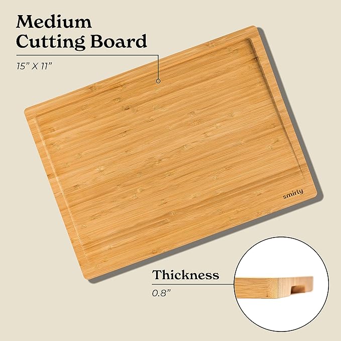 SMIRLY Large Bamboo Cutting Board for Kitchen: Large Bamboo Cutting Board with Juice Groove, Wooden Cutting Boards for Kitchen, Butcher Block Cutting Board Wood