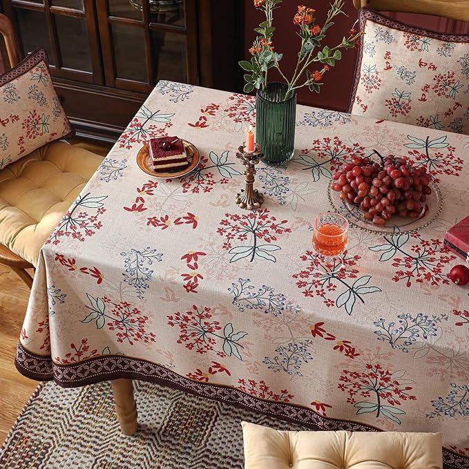 patdrea French Linen Table Cloth Soft Breathable Tabletop Cover Decorative Kitchen Dining Tablecloth for Rectangular Tables for Parties,Holiday,Christmas,55"x 71"