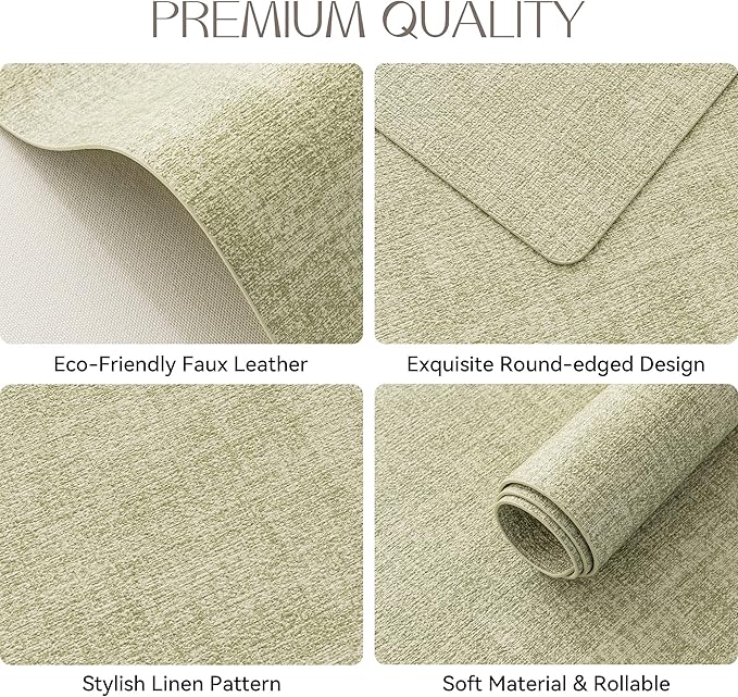 Romanstile Vinyl Placemats Set of 8-12 X 18 Inch - Heat Resistant Place Mats 100% Waterproof Oilproof Wipeable Reversible Faux Leather Table Mats for Kitchen/Dining/Party/Outdoor, Grass Green