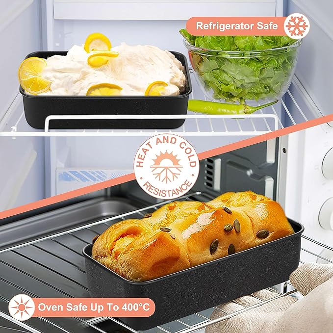 Herogo Non-Stick Loaf Pan, 9 x 5 Inch Stainless Steel Meatloaf Baking Pan for Baking Bread Meatloaf Brownie Lasagna, Black Rectangle Loaf Bakeware for Homemade Bread, Oven Safe