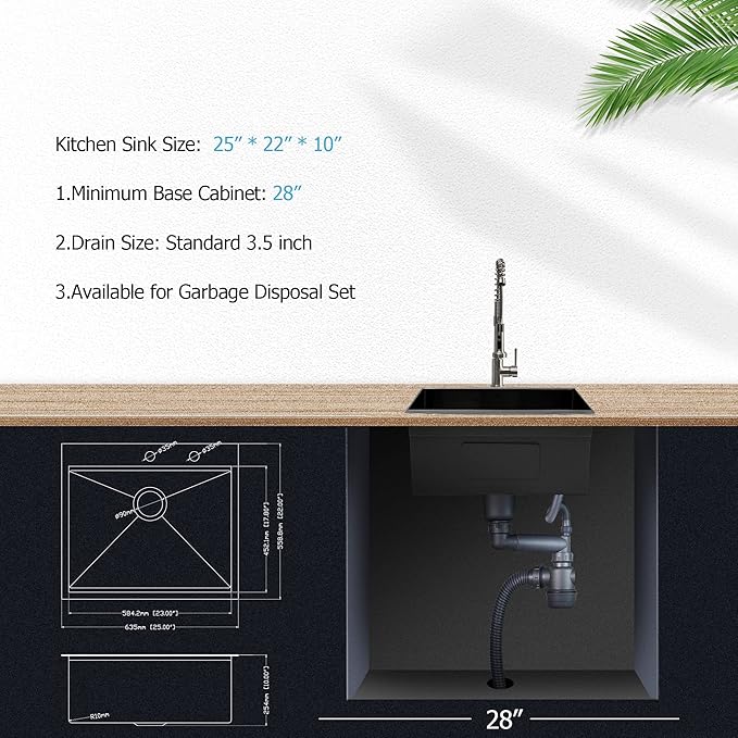 25 Black Kitchen Sink Drop In - LORDEAR 25x22 Inch Kitchen Sink Workstation Gunmetal Black 16 Gauge 304 Stainless Steel Topmount Overcounter Kitchen Laundry Utility Room Sink Basin