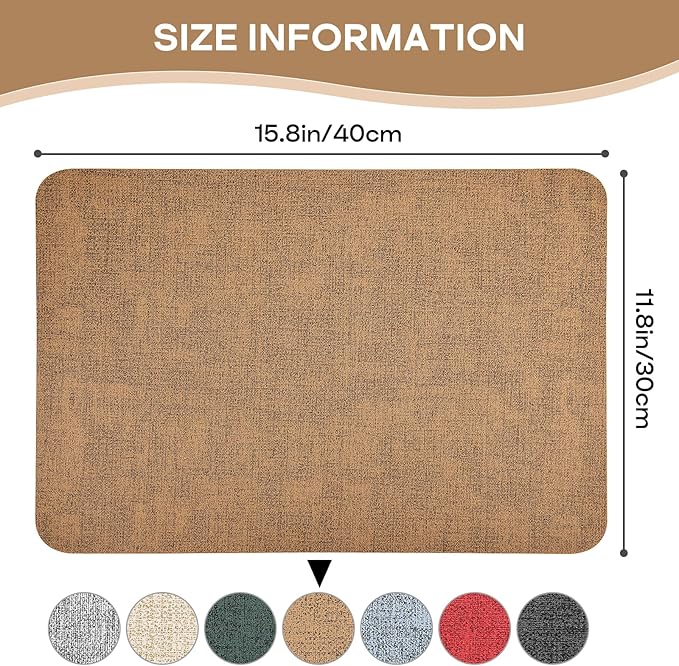 Vinly Placemats Set of 6 - Waterproof Wipeable Faux Leather Table Place Mats Heat Resistant Anti Slip Table Mats for Dining, Indoor, Outdoor, 15.8" x 11.8" (Light Brown)