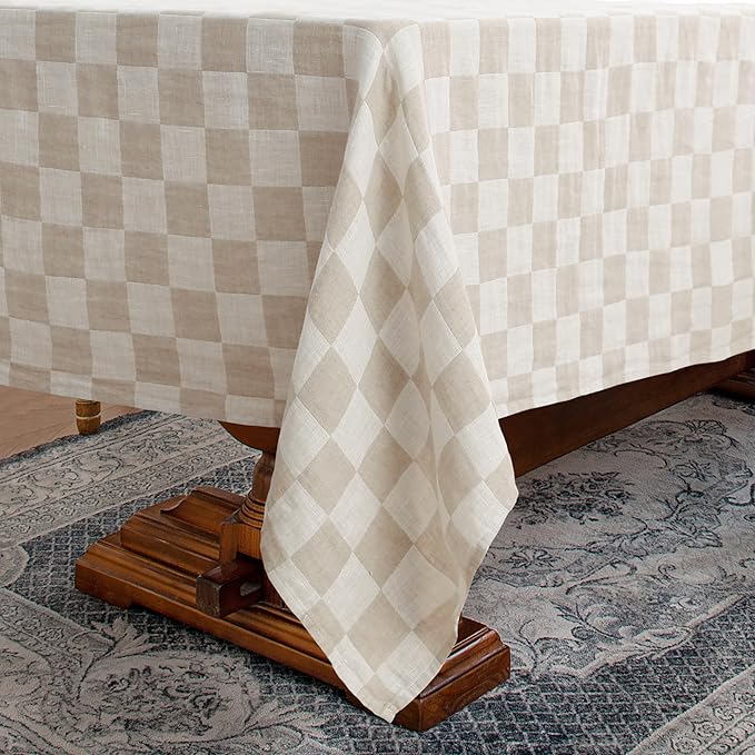 Linen World 100% Linen Gingham Tablecloth,60x90Inch Buffalo Check Table Cloth,Tablecover for Wedding,Dining,Decorative Fall Halloween Christmas Thanksgiving Tablecloth