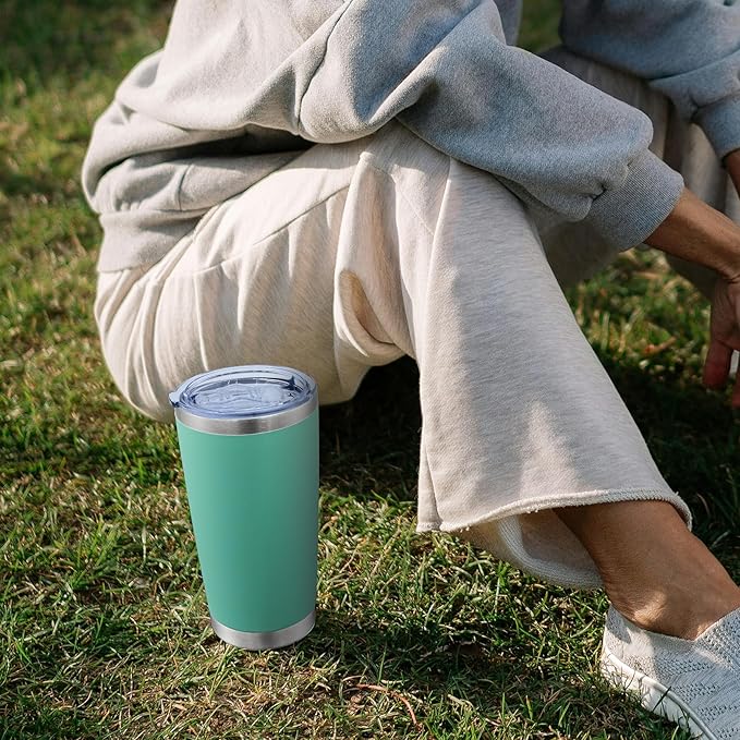 20oz Tumbler Bulk Stainless Steel Tumblers with Lid Vacuum Insulated Double Wall Travel Coffee Mug Powder Coated Tumbler Cup for Hot and Cold Drinks(Light Blue, 12 pack)