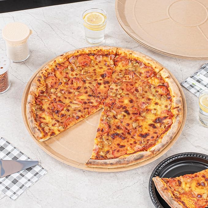 Restaurantware-Eco Pie 18 Inch Paper Pizza Trays, 25 Round Pizza Pans - Oven-Ready, Microwavable, Kraft Paper Pan For Large-Sized Pizzas, For Baking, Cooking, Bread, Meat, Or Pies