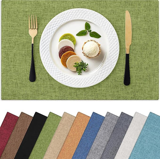 Homaxy Cloths Placemats for Dining Table Set of 6, Heat Resistant Washable Cotton Linen Blend Table Mats, Easy to Clean Place Mats for Indoor Outdoor Party Kitchen Decoration, 13" x 19", Grass Green