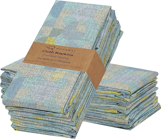 RUVANTI Cloth Napkins Set of 12 Cotton 100%, 18x18 Inches Napkins Cloth Washable, Soft, Absorbent. Cotton Napkins for Parties, Christmas, Thanksgiving, Weddings, Dinner Napkins Cloth - Quarterly