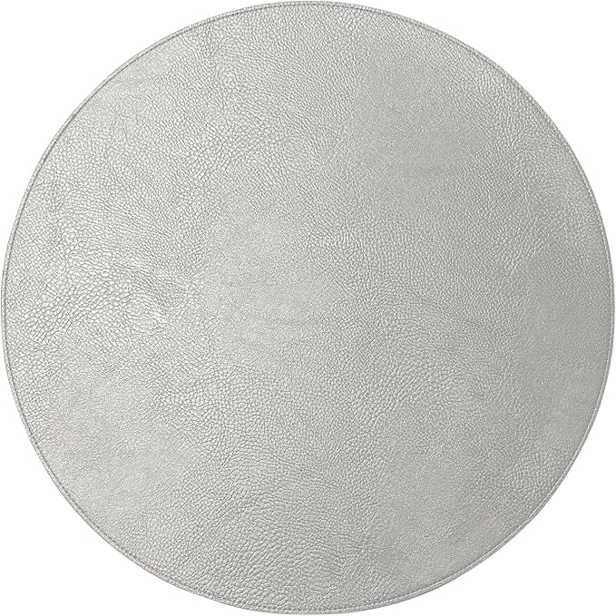Placemats Set of 6 – Round 15” Faux Leather Table Mats for Dining, Heat Resistant & Non-Slip Washable Table, Indoor, Outdoor, Dining Table Set for 6, Modern Kitchen & Holiday Use, Silver