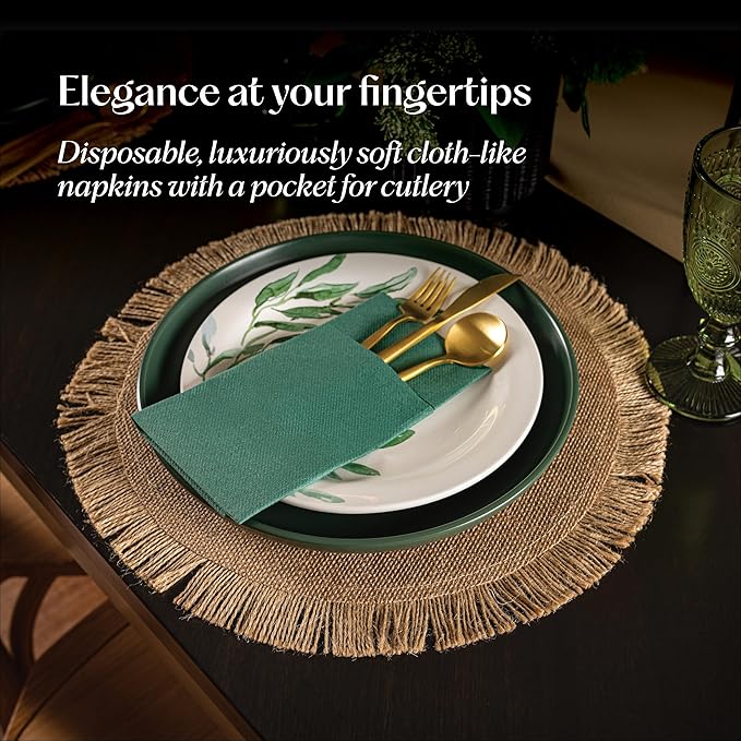50-Pack Disposable Linen-Feel Dinner Napkins With Built-in Flatware Pocket, YELLOW Prefolded Cloth Like Paper Napkins For Wedding, Dinner Or Party