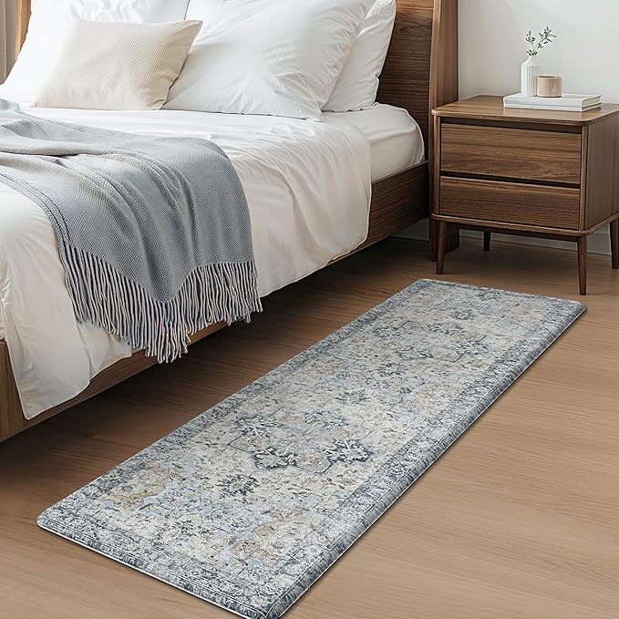 GENIMO Kitchen Mats for Floor, Washable Anti Fatigue Mat for Cushioned,17.3"x59", Waterproof Kitchen Rugs, Non Slip Foam Comfort Standing Mat Rug for Home, Runner, Sink, Office, Laundry, Light Blue